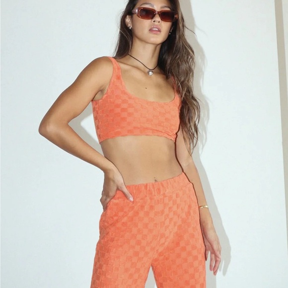 NWT Salty Babe orange checkered terry cloth two piece set - Picture 6 of 8